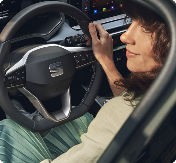 person sitting behind wheel of car