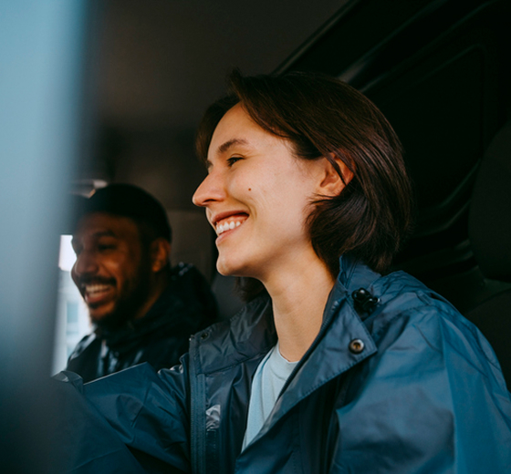 close-up of business person driving a van