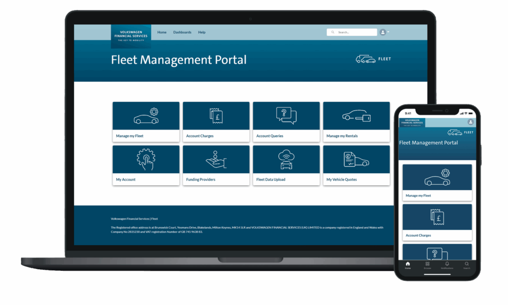 device shot of laptop and phone showing fleet management software